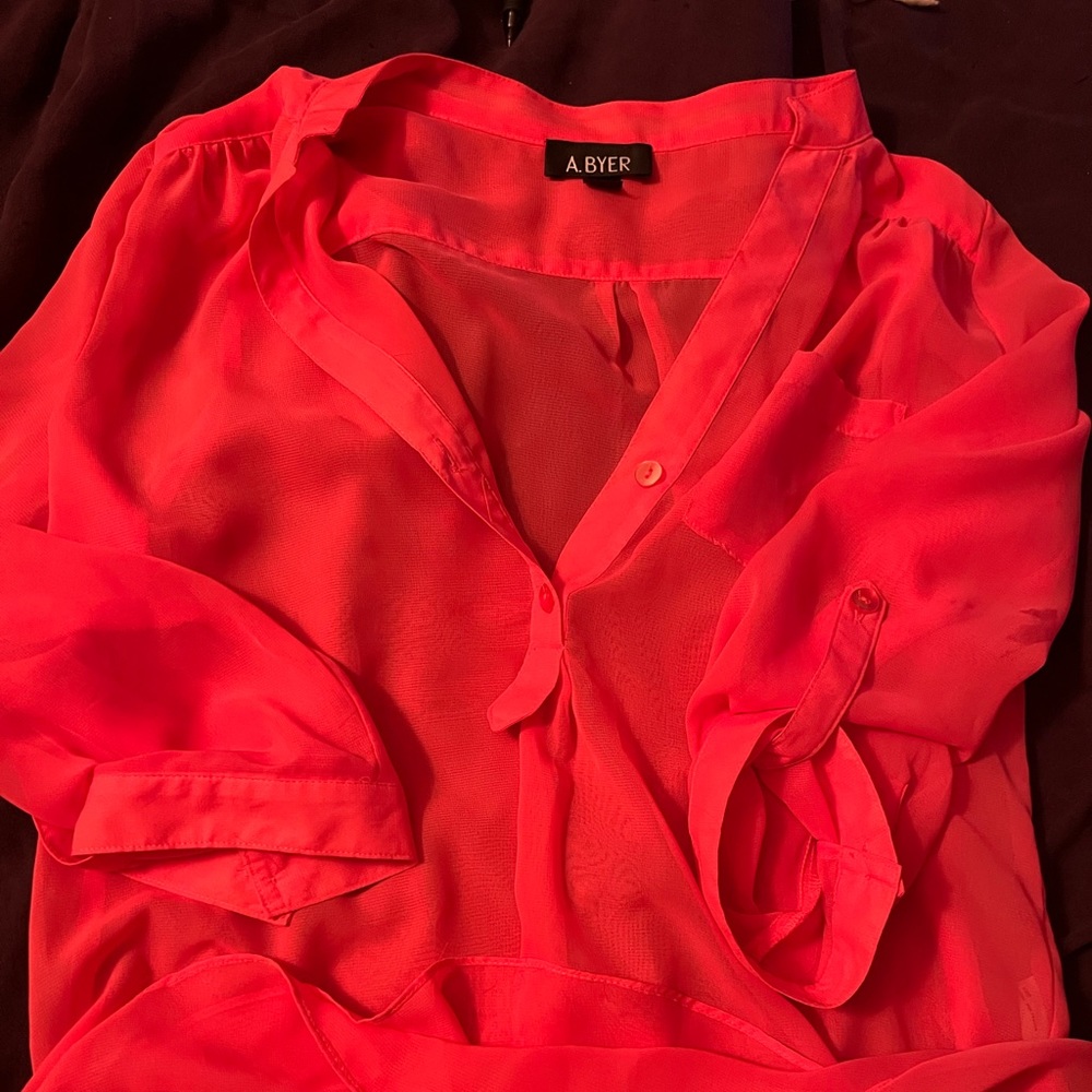Pink sheer blouse womens large
